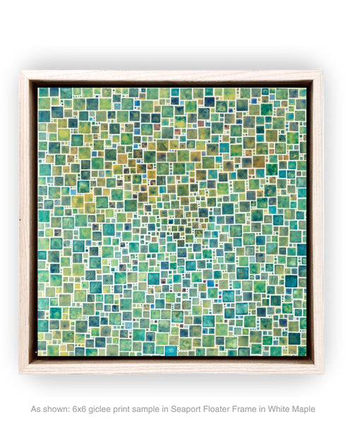 Green Squares | Framed Giclee Print on Canvas